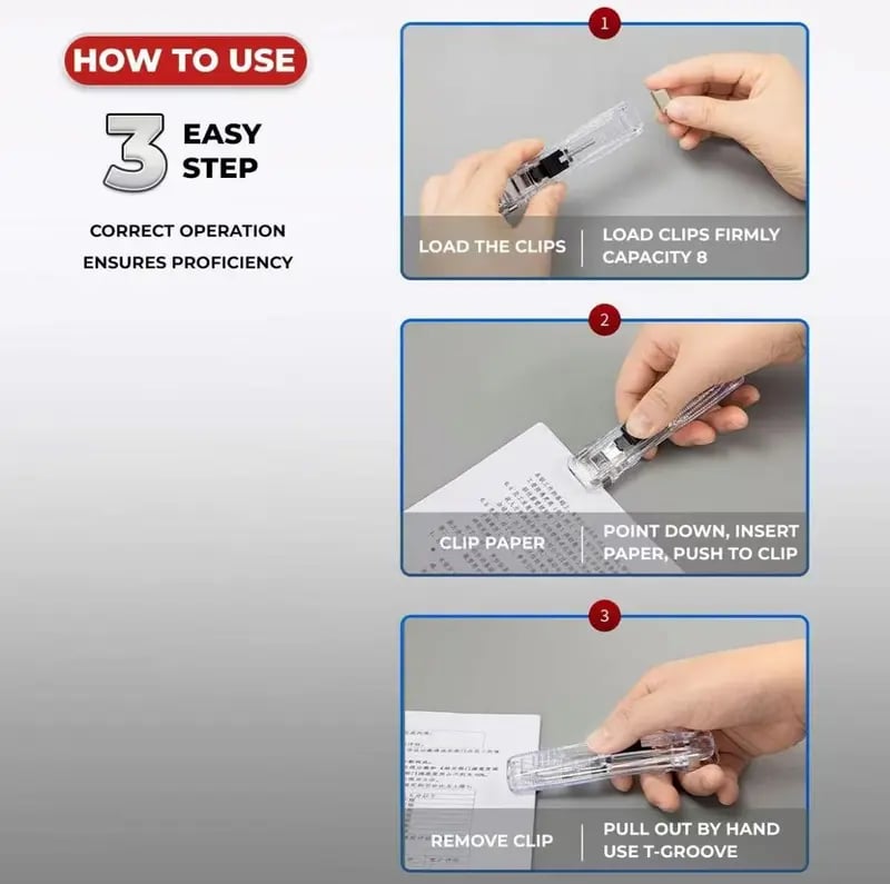 ๐ 2-Pack Portable Binder Clip Stapler + 100 Clips โ Non-Destructive Paper Clamp Dispenser for Office, Home & School ๐ซโ๏ธ