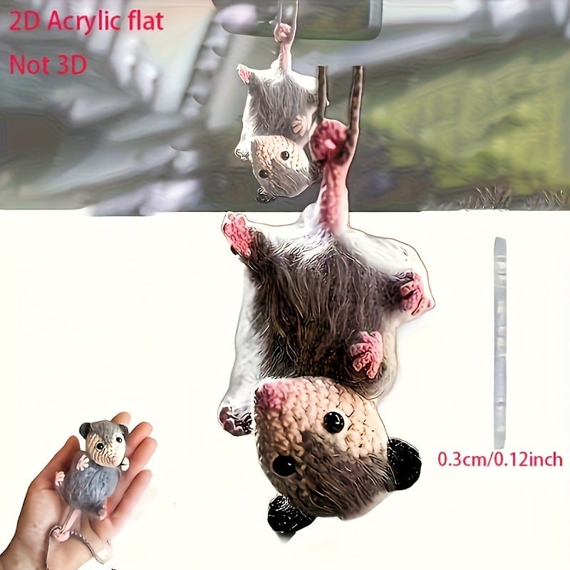 Possum Hanging ornaments - Handmade Crocheted Hanging Pendant With Pink Paw Details