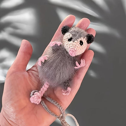 Possum Hanging ornaments - Handmade Crocheted Hanging Pendant With Pink Paw Details