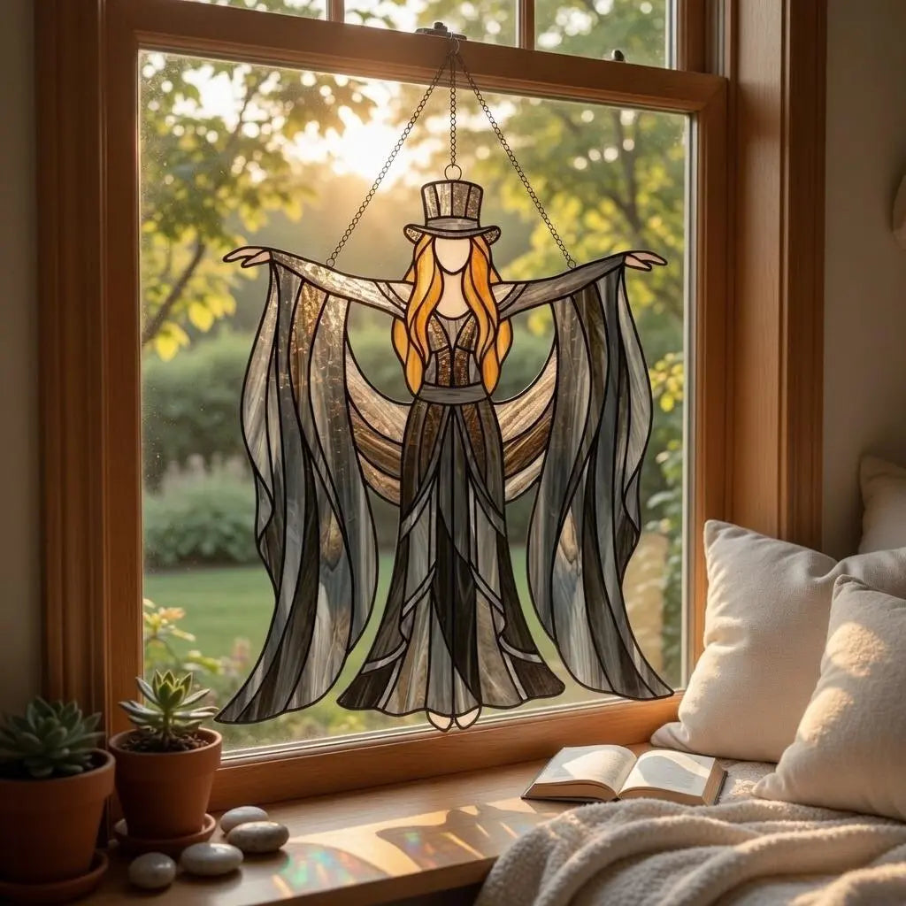 Boho Dancing Lady Suncatcher – Mystical Gothic Hanging Ornament & Acrylic Window Spinner