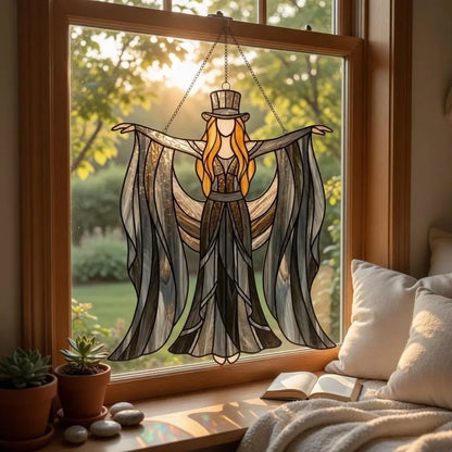 Boho Dancing Lady Suncatcher – Mystical Gothic Hanging Ornament & Acrylic Window Spinner