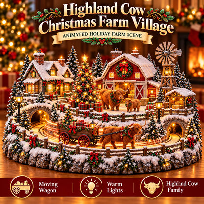 🐮 Animated Highland Cow Christmas Village | Lighted Farmhouse Holiday Décor