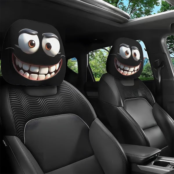 😆 Funny Cartoon Car Headrest Covers – 2PCS Universal Fit-🚗