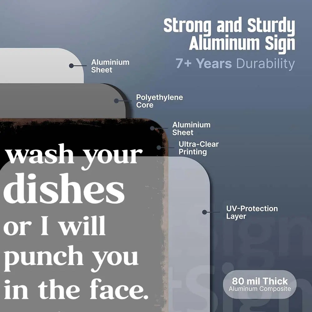 Funny 'Wash Your Dishes Or I'Ll Punch You In The Face' Metal Tin Sign