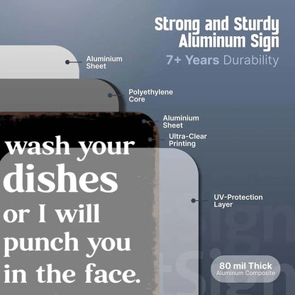 Funny 'Wash Your Dishes Or I'Ll Punch You In The Face' Metal Tin Sign
