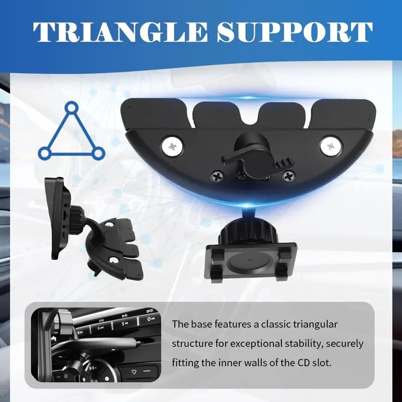 🎁360° Rotating CD Slot Car Mount – Triangle Stable Holder for CarPlay Screens, GPS & Dashcams