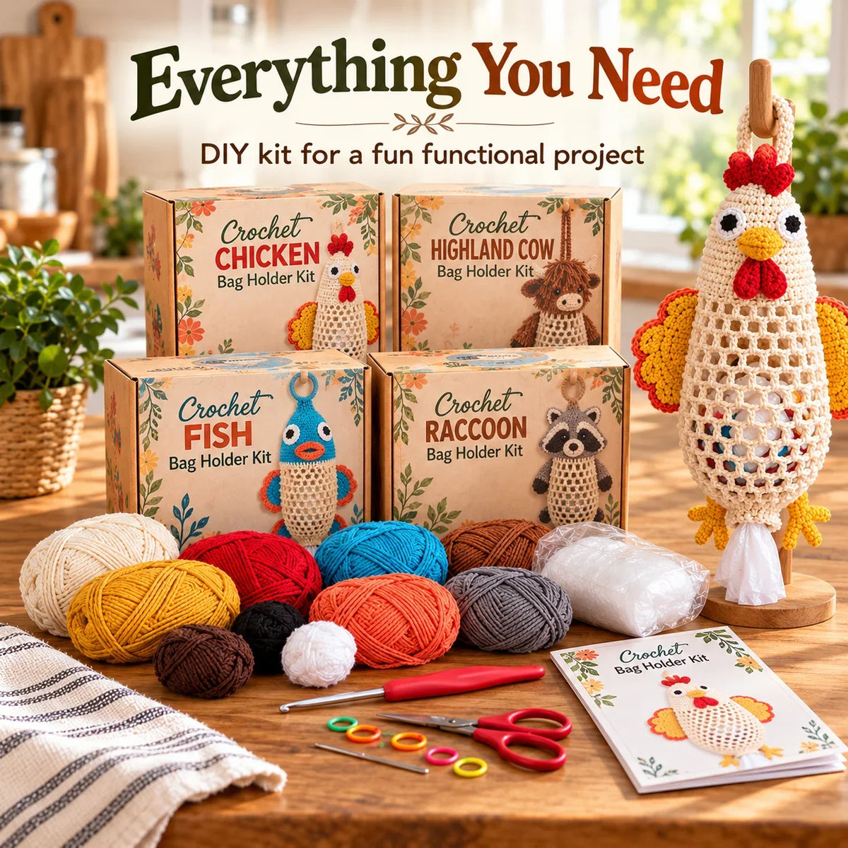 Crochet Animal Bag Holder DIY Kit – Cute & Functional Hanging Storage Craft Kit