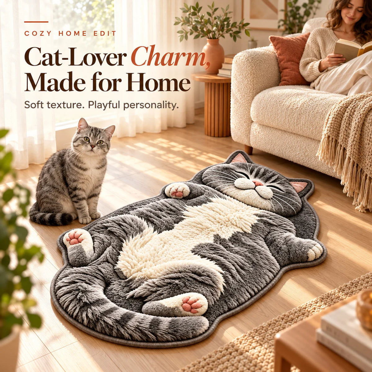 Chubby Tabby Cat Shaped Rug🐱