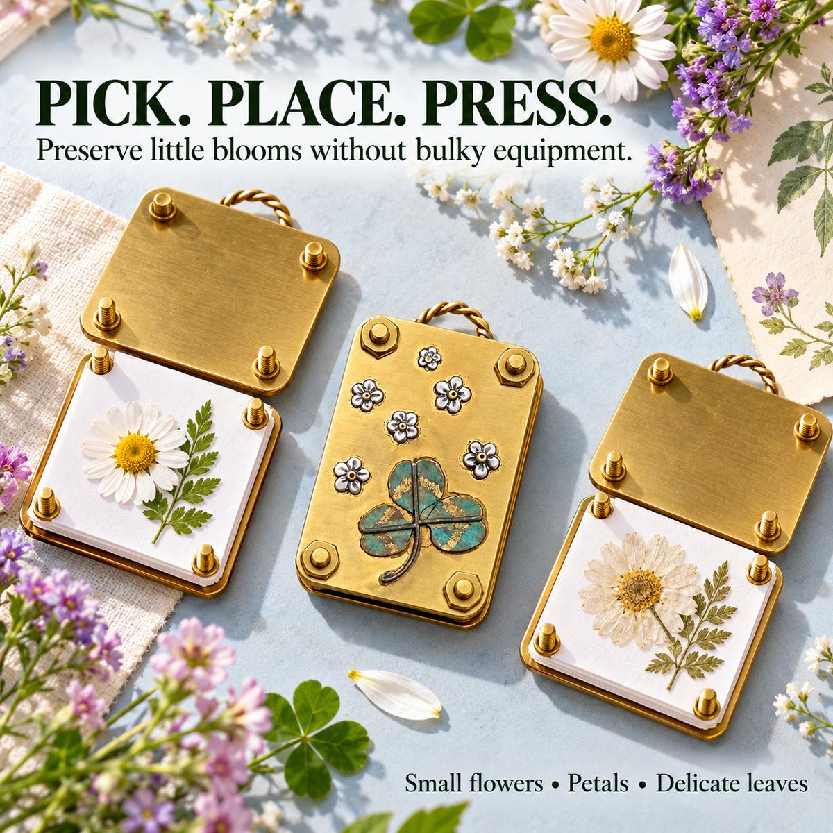 🌸 Mini Portable Flower Press Kit with 10 Pressing Paper Sheets – Preserve Flowers & Create Beautiful Keepsakes 🌿