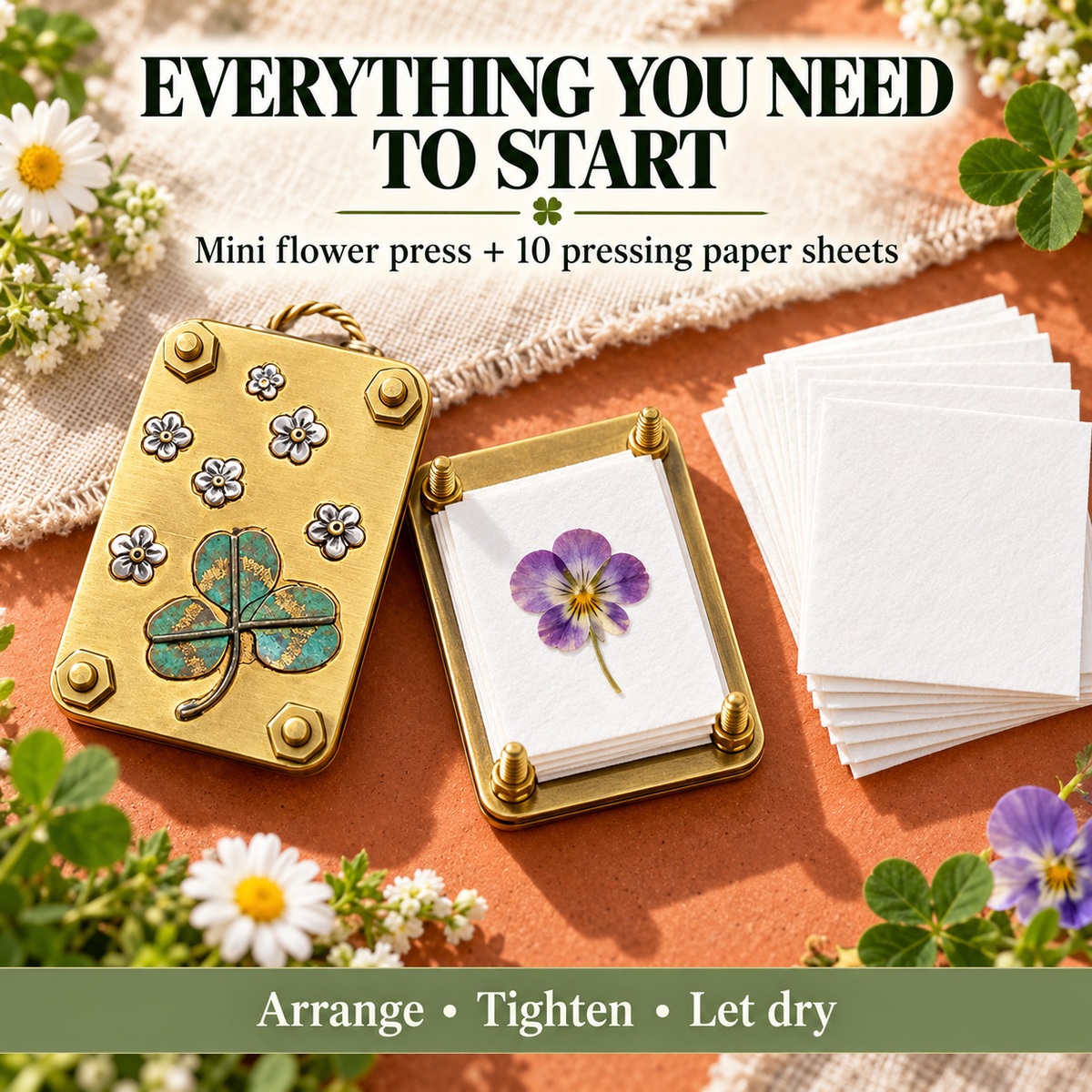 🌸 Mini Portable Flower Press Kit with 10 Pressing Paper Sheets – Preserve Flowers & Create Beautiful Keepsakes 🌿