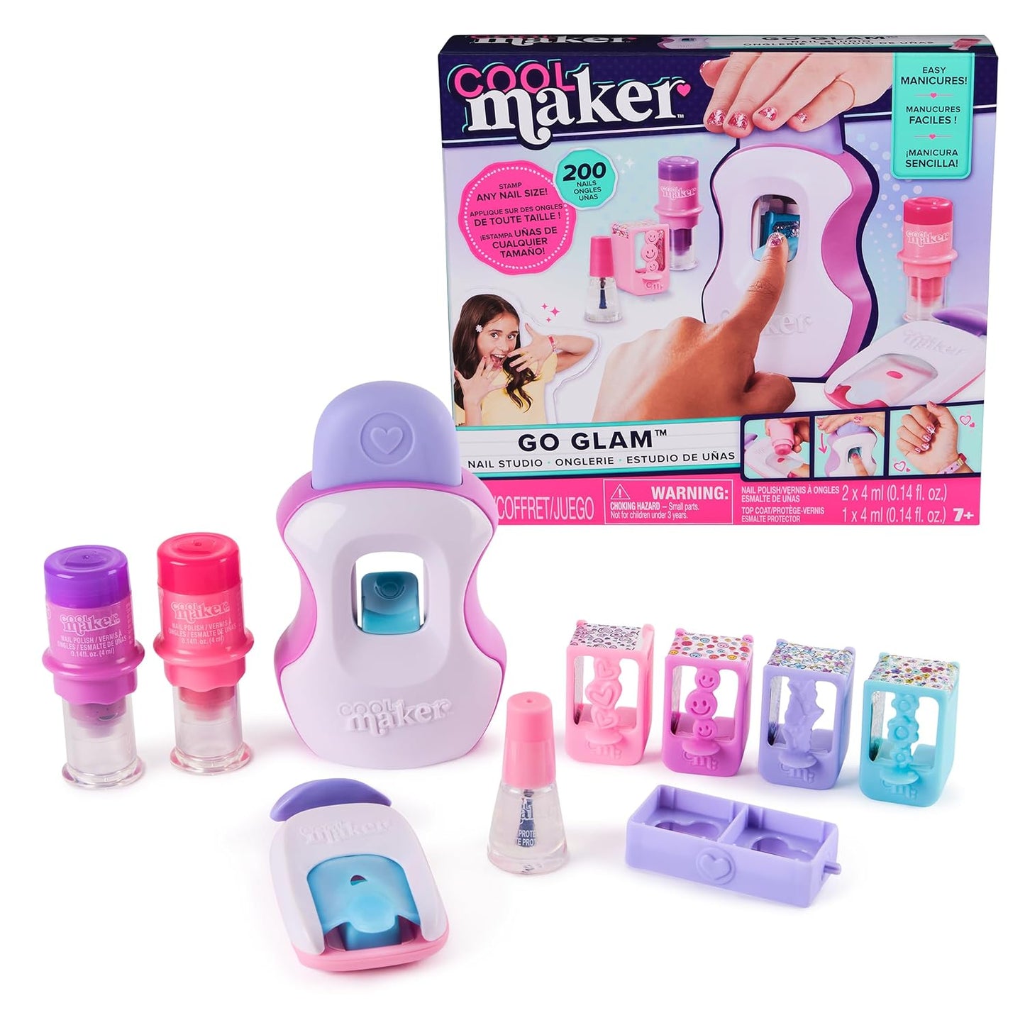 Cool Maker, GO Glam Studio Nail Kit, Style 200 Nails, 4 Designs, 2 Polish Applicators & Mask , Arts and Crafts for Ages 7 and up