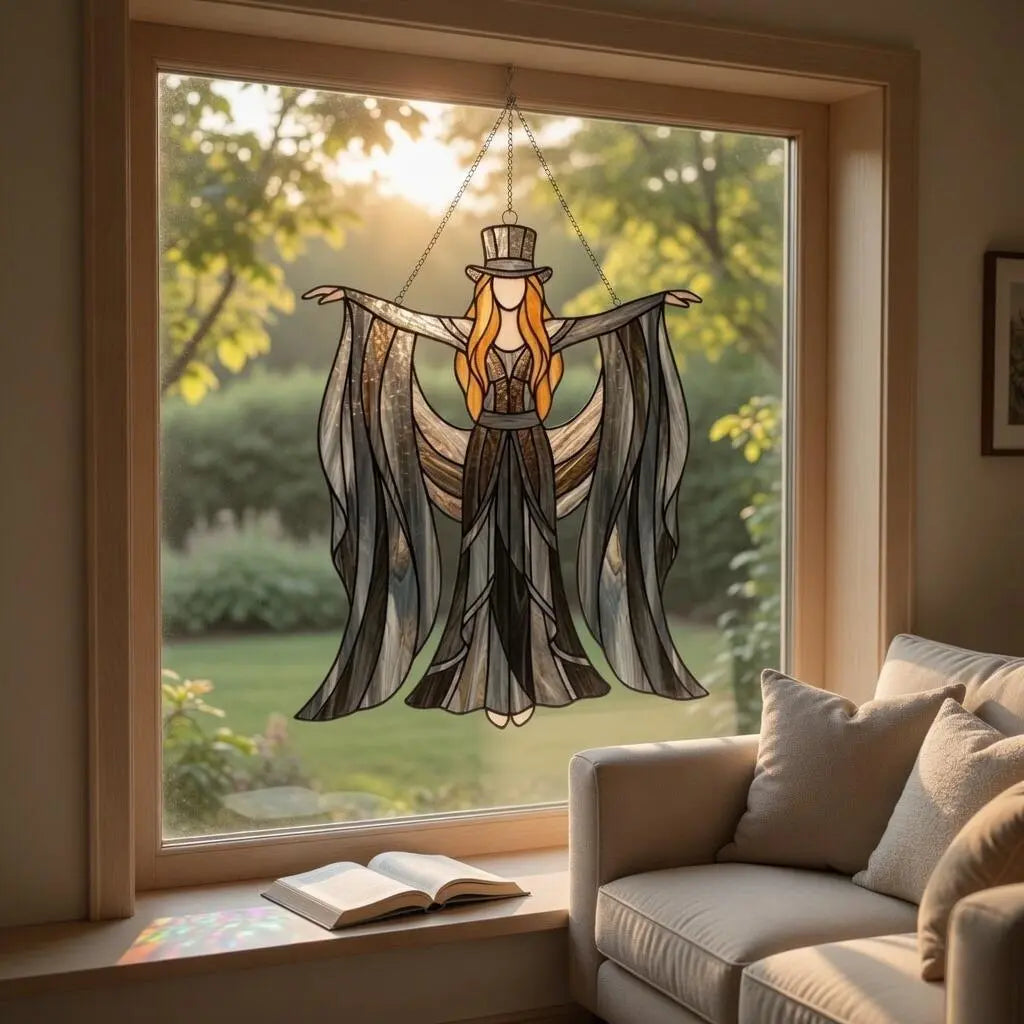 Boho Dancing Lady Suncatcher – Mystical Gothic Hanging Ornament & Acrylic Window Spinner