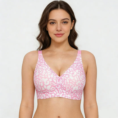 Wirefree Leopard Print Bra – 360° Jelly Support, No More Sagging