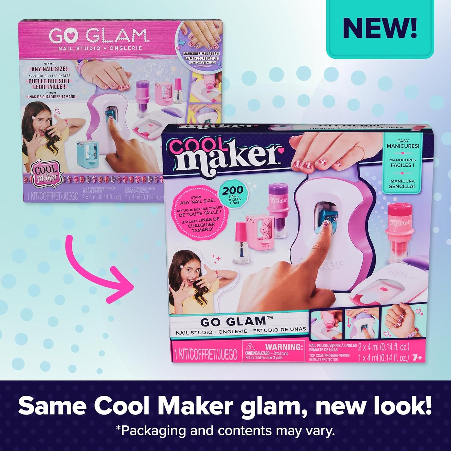 Cool Maker, GO Glam Studio Nail Kit, Style 200 Nails, 4 Designs, 2 Polish Applicators & Mask , Arts and Crafts for Ages 7 and up