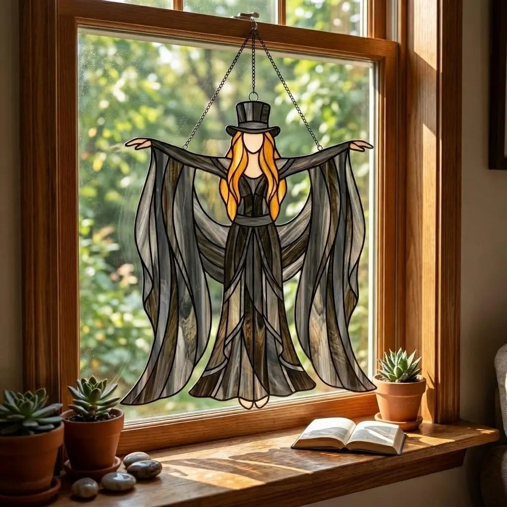 Boho Dancing Lady Suncatcher – Mystical Gothic Hanging Ornament & Acrylic Window Spinner
