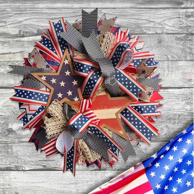 250th Anniversary Patriotic Wreath - For Independence Day Memorial Day Holiday Decor