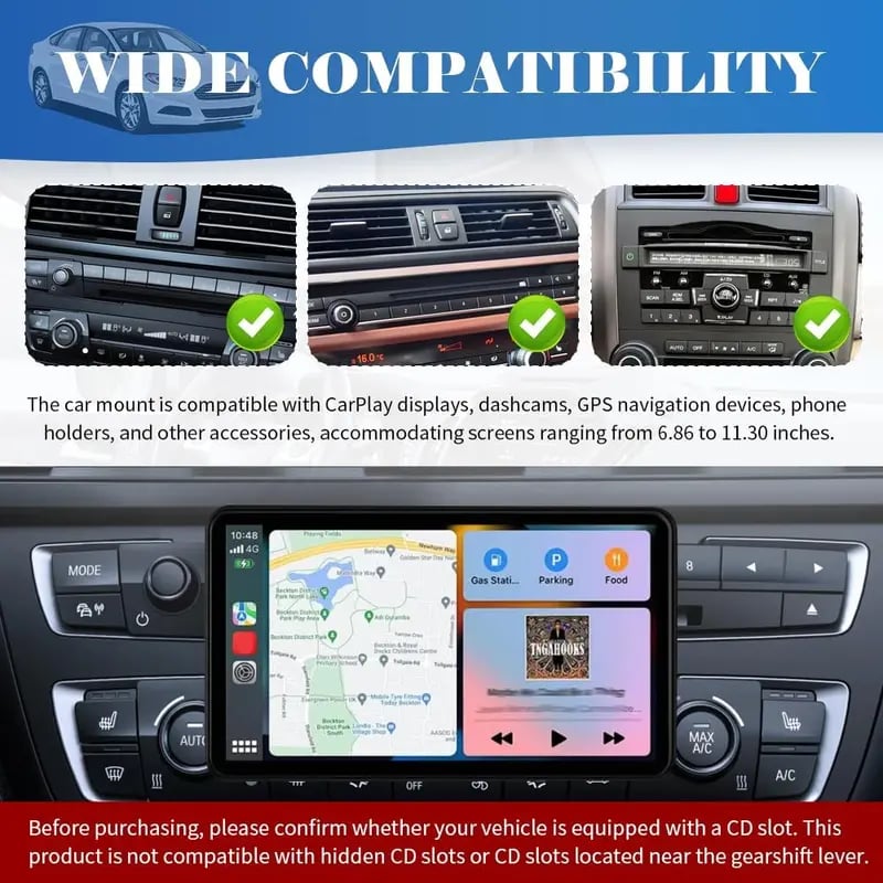 🎁360° Rotating CD Slot Car Mount – Triangle Stable Holder for CarPlay Screens, GPS & Dashcams