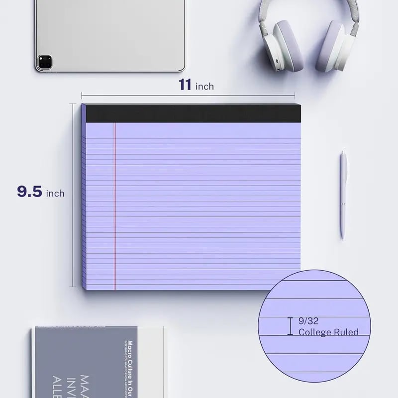 📝Office Pop! Wide Legal Pad (Double-sided nrintino No ink bleeding) – Colorful, Landscape, Double Ruling, 30 Easy‐Tear Sheets 🌈📄✨