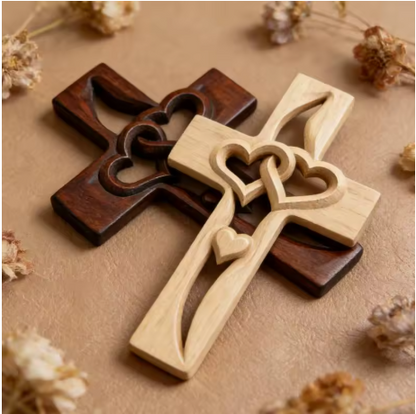Two Heart Cross - Handcrafted Wooden Cross