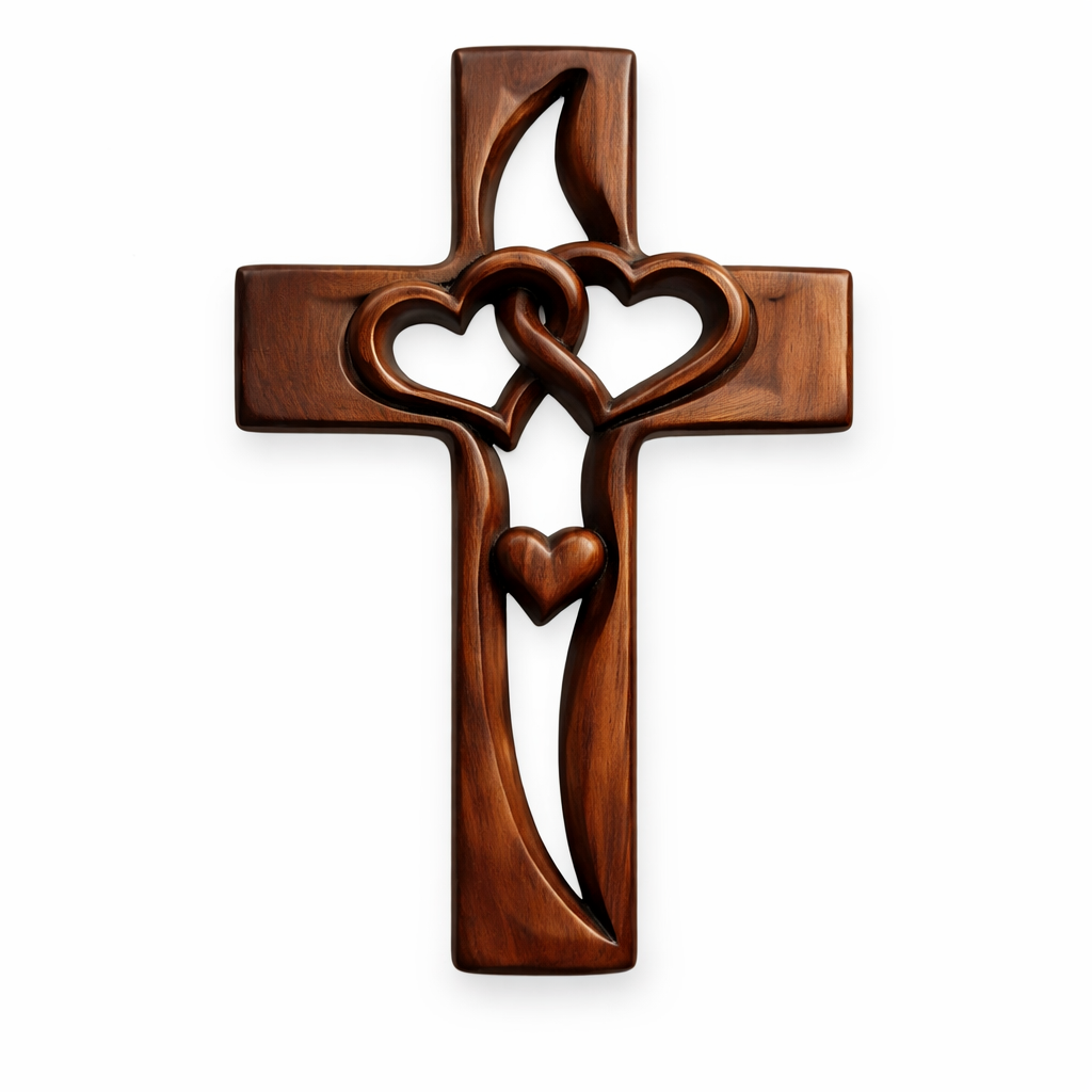Two Heart Cross - Handcrafted Wooden Cross