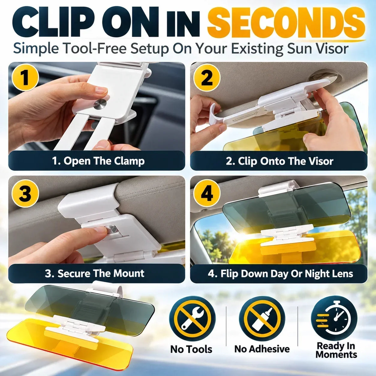 🎁2-in-1 Day & Night Anti-Glare Car Sun Visor Extender