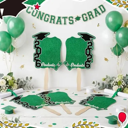 24 Pack Class of 2026 Graduation Fans with Handle | Double Sided DIY Grad Photo Props