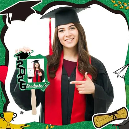 24 Pack Class of 2026 Graduation Fans with Handle | Double Sided DIY Grad Photo Props