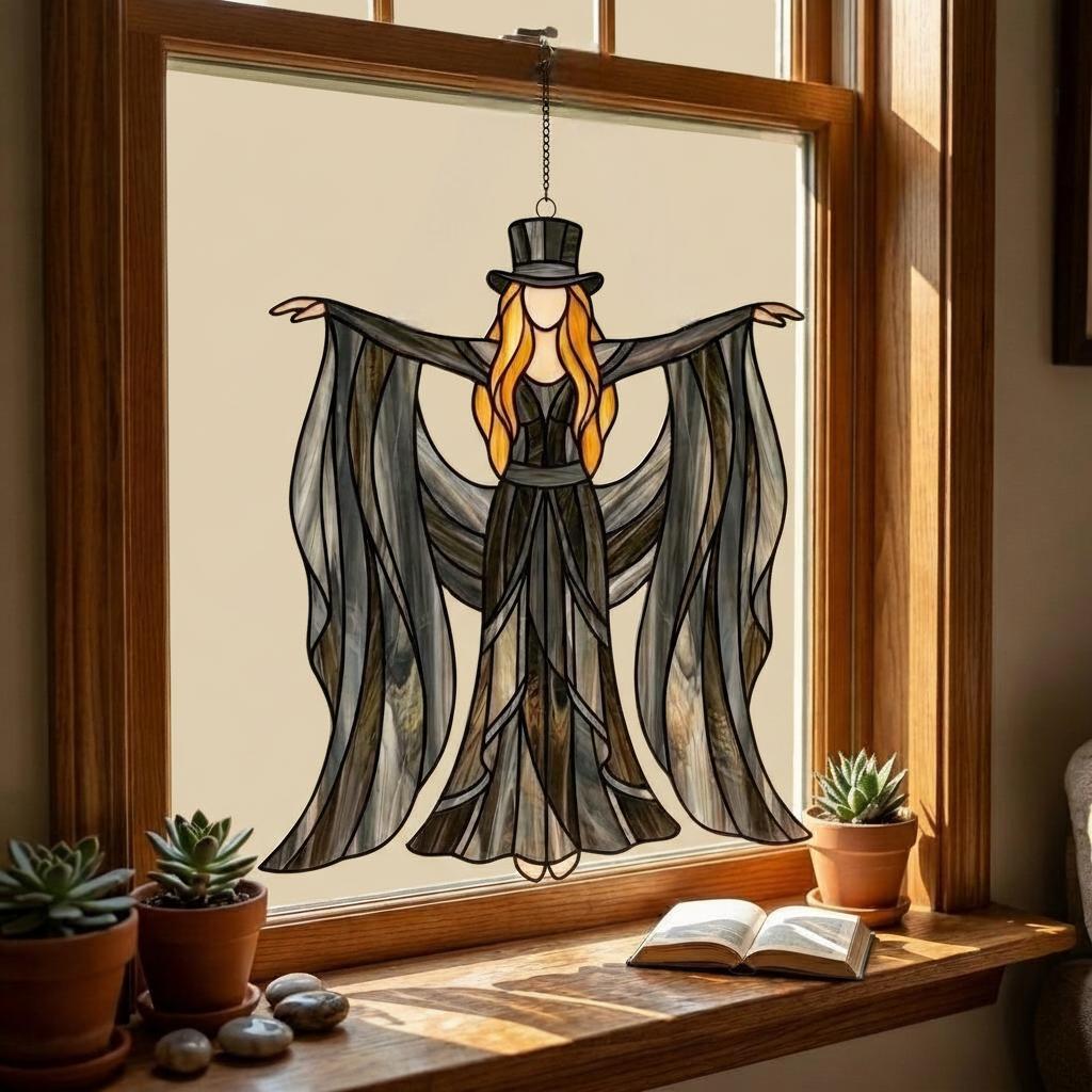 Boho Dancing Lady Suncatcher – Mystical Gothic Hanging Ornament & Acrylic Window Spinner
