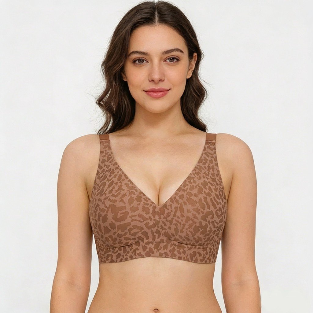 Wirefree Leopard Print Bra – 360° Jelly Support, No More Sagging