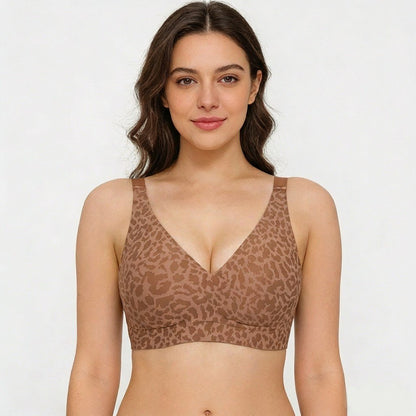 Wirefree Leopard Print Bra – 360° Jelly Support, No More Sagging