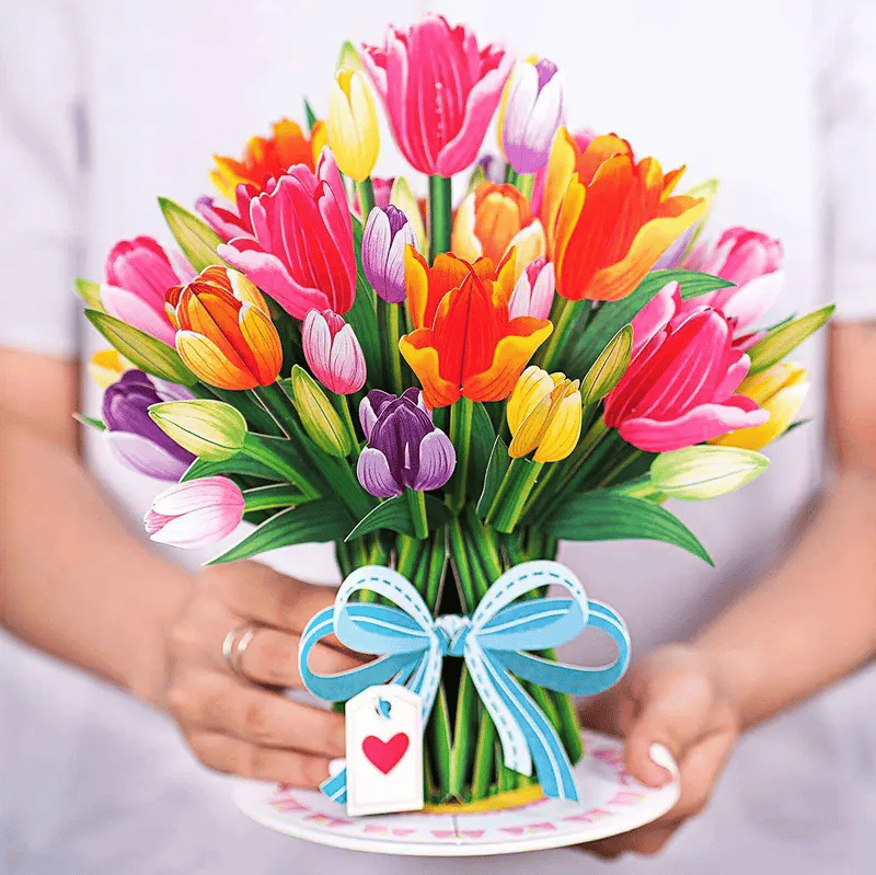 Paper Love HugePop Tulip Flower Pop Up Card – Detachable 3D Paper Bouquet 🌷💌