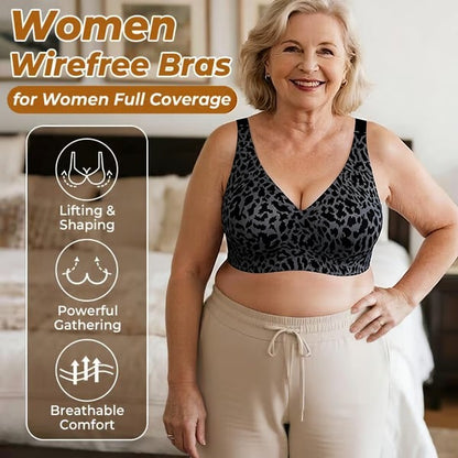 Wirefree Leopard Print Bra – 360° Jelly Support, No More Sagging