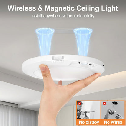 Rechargeable Motion Sensor LED Ceiling Light – Wireless Battery Operated, 3 Color Modes with Remote, Magnetic Mount for Closet, Pantry & Hallway