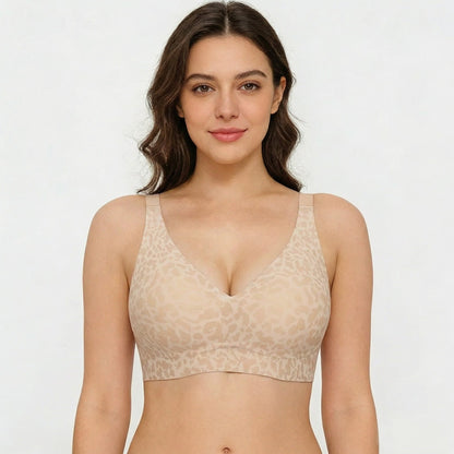 Wirefree Leopard Print Bra – 360° Jelly Support, No More Sagging