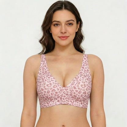 Wirefree Leopard Print Bra – 360° Jelly Support, No More Sagging