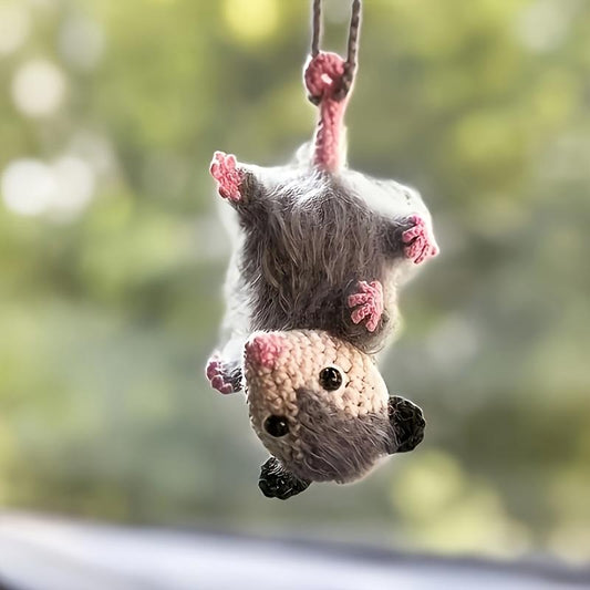 Possum Hanging ornaments - Handmade Crocheted Hanging Pendant With Pink Paw Details